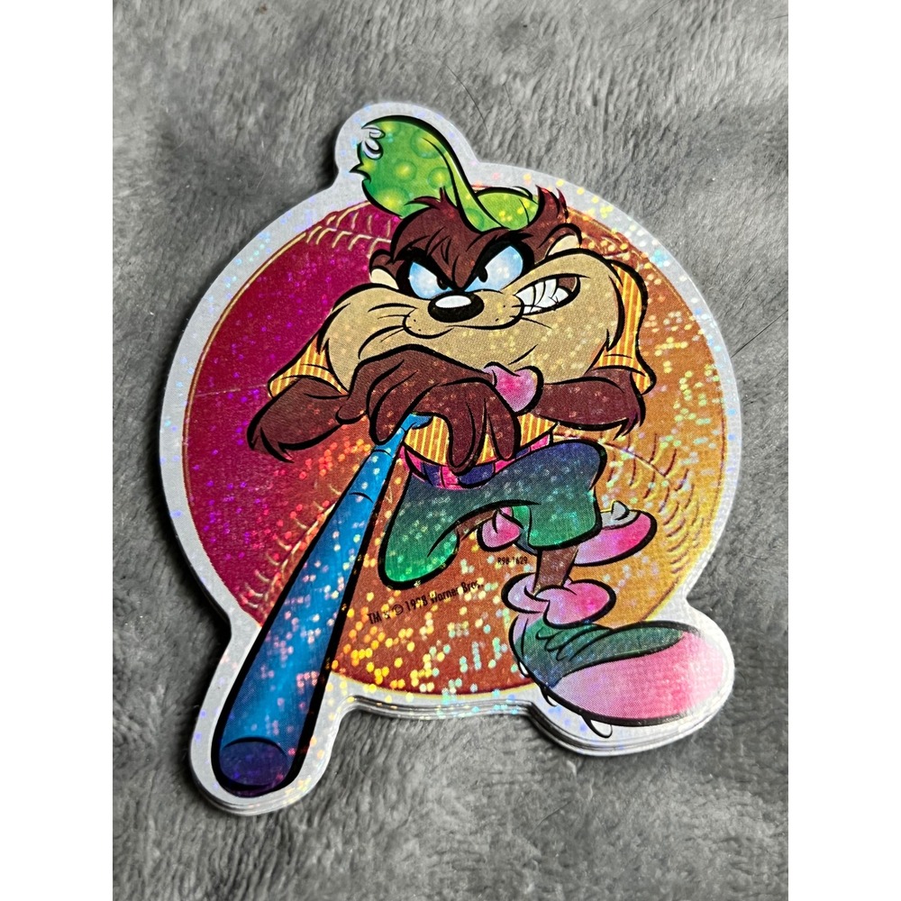Lot 10 Vintage Taz Baseball Bat Holographic Stickers Looney Tunes Prism